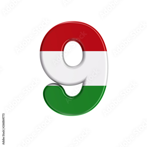 hungarian number 9 - 3d flag of hungary digit - Budapest, Central Europe or politics concept