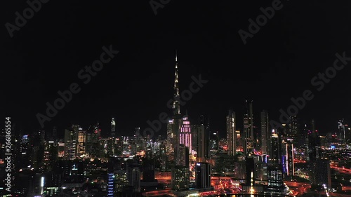 Wallpaper Mural Aerial night shot of Downtown Dubai skyscrapers showing Burj Khalifa The Dubai Mall and The Fountains in United Arab Emirates UAE Torontodigital.ca