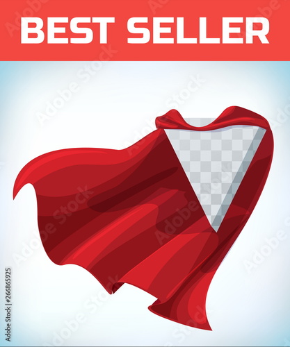 Red hero cape. Super cloak. Red satin fabric flying. Masquerade costume. Female super power. Equality woman. Woman power. Power concept. Leadership sign. Superhero symbol. Manager leader photo