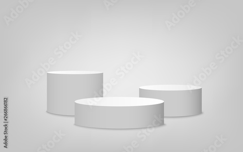 White cylinder podium set with one step
