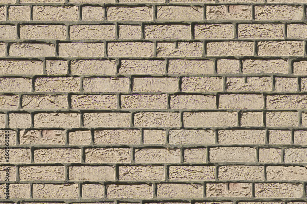 Fototapeta premium beige light brown brick bricks stone mortar stucco wall background backdrop surface