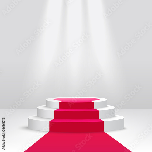 Podium or pedestal with spotlight scene 3d vector isolated on white background.