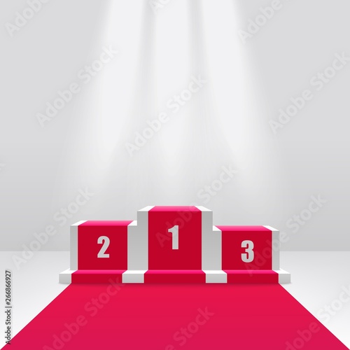 Competition winners podium or pedestal 3d vector illustration isolated on white.