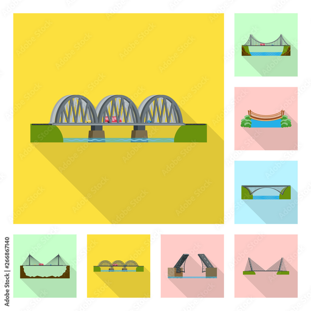 Vector design of bridgework and bridge sign. Collection of bridgework and landmark stock symbol for web.
