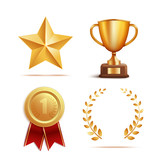 Icon and symbol award, prize and trophy set.