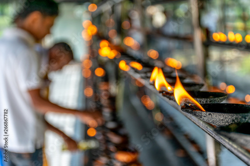 Coconut oil lamps in Sri Dalada Maligawa, Kandy Sri Lanka