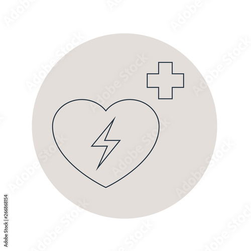 Icono plano lineal símbolo desfibrilador en círculo color gris