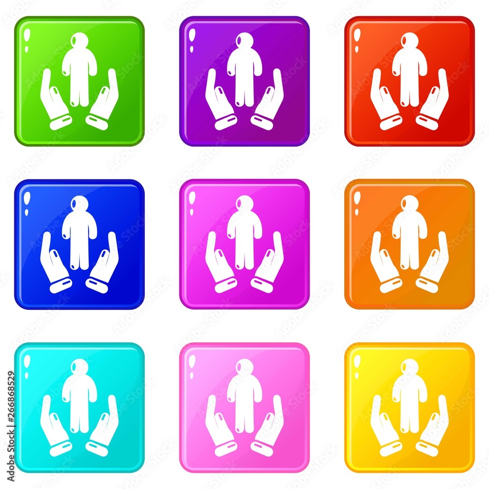 Protection life icons set 9 color collection isolated on white for any design Protection life icons set 9 color collection isolated on white for any design