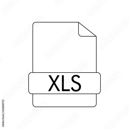 Icono plano lineal extensión XLS en documento en color negro