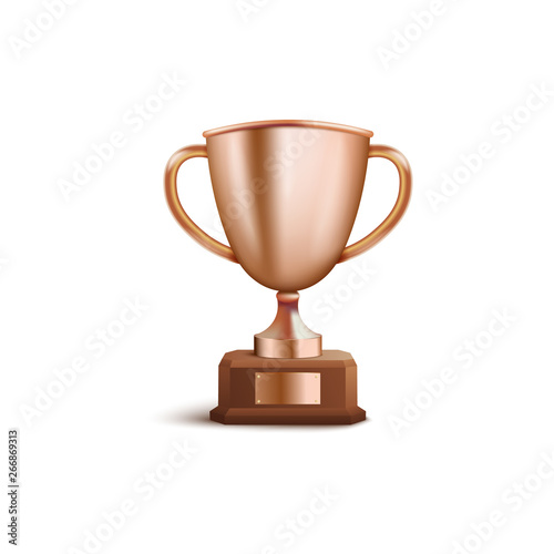 Bronze winner award third place cup or champion prize 3d vector isolated on white.