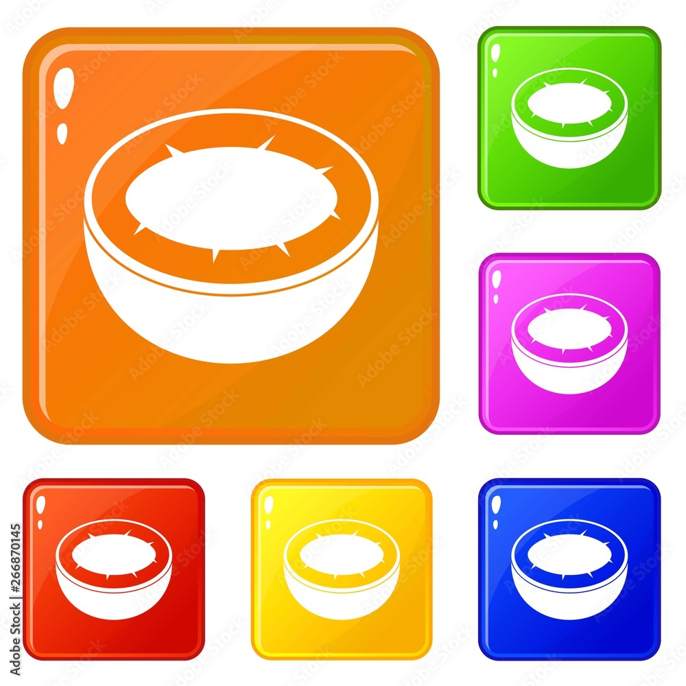 Half of coconut icons set collection vector 6 color isolated on white background Half of coconut icons set collection vector 6 color isolated on white background