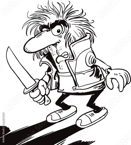 Psycho Killer, a hand drawn vector doodle illustration of a psychopath killer