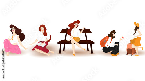 Set of fashionable girl character in different poses. © Abdul Qaiyoom