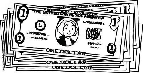 Bunch of Cute hand-painted 1 US dollar banknote outline