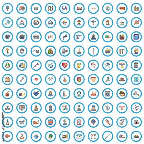 100 work icons set. Cartoon illustration of 100 work vector icons isolated on white background