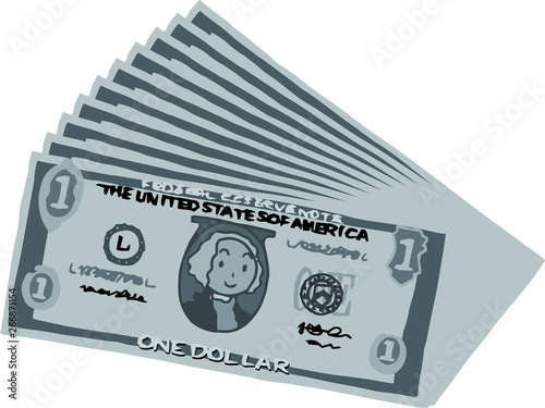Monochrome Bunch of Cute hand-painted 1 US dollar banknote 