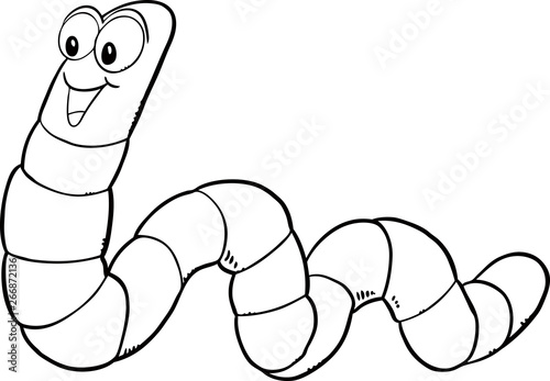 Colorless funny cartoon worm. Vector illustration. Coloring page. Preschool education.