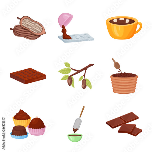 Vector design of cocoa and beans symbol. Set of cocoa and sweetness vector icon for stock.