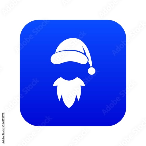 Cap with pompon of Santa Claus and beard icon digital blue for any design isolated on white vector illustration