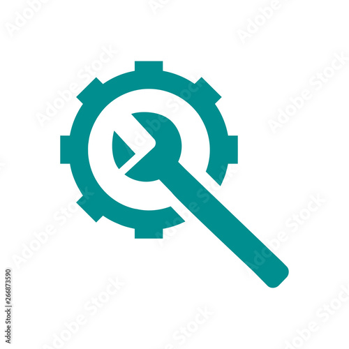 wrench with gear, wrench with hand , service tool , work tool icon 