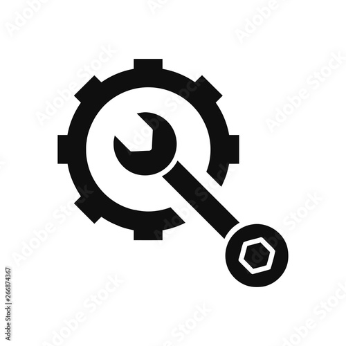 wrench with gear, wrench with hand , service tool , work tool icon 