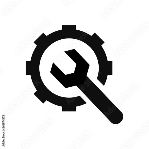 wrench with gear, wrench with hand , service tool , work  tool icon 