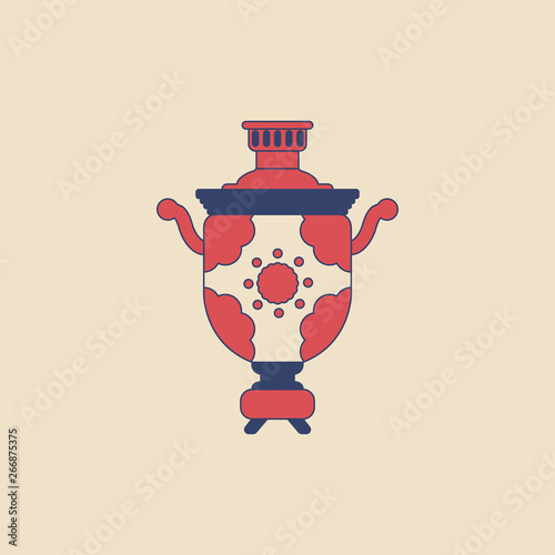 Vector samovar in modern flat style on light background. Poster with samovar 