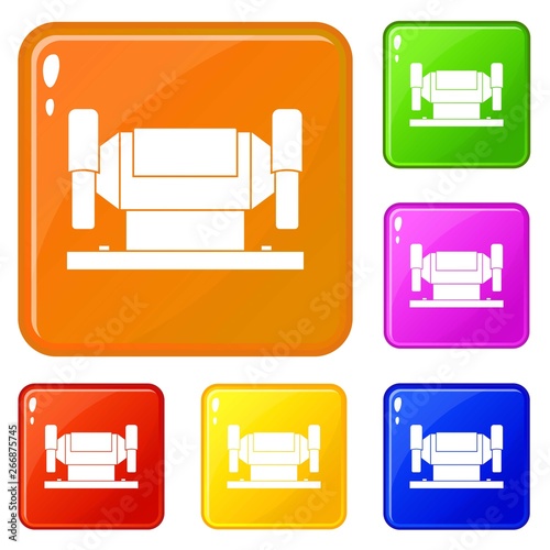 Metalworking machine icons set collection vector 6 color isolated on white background