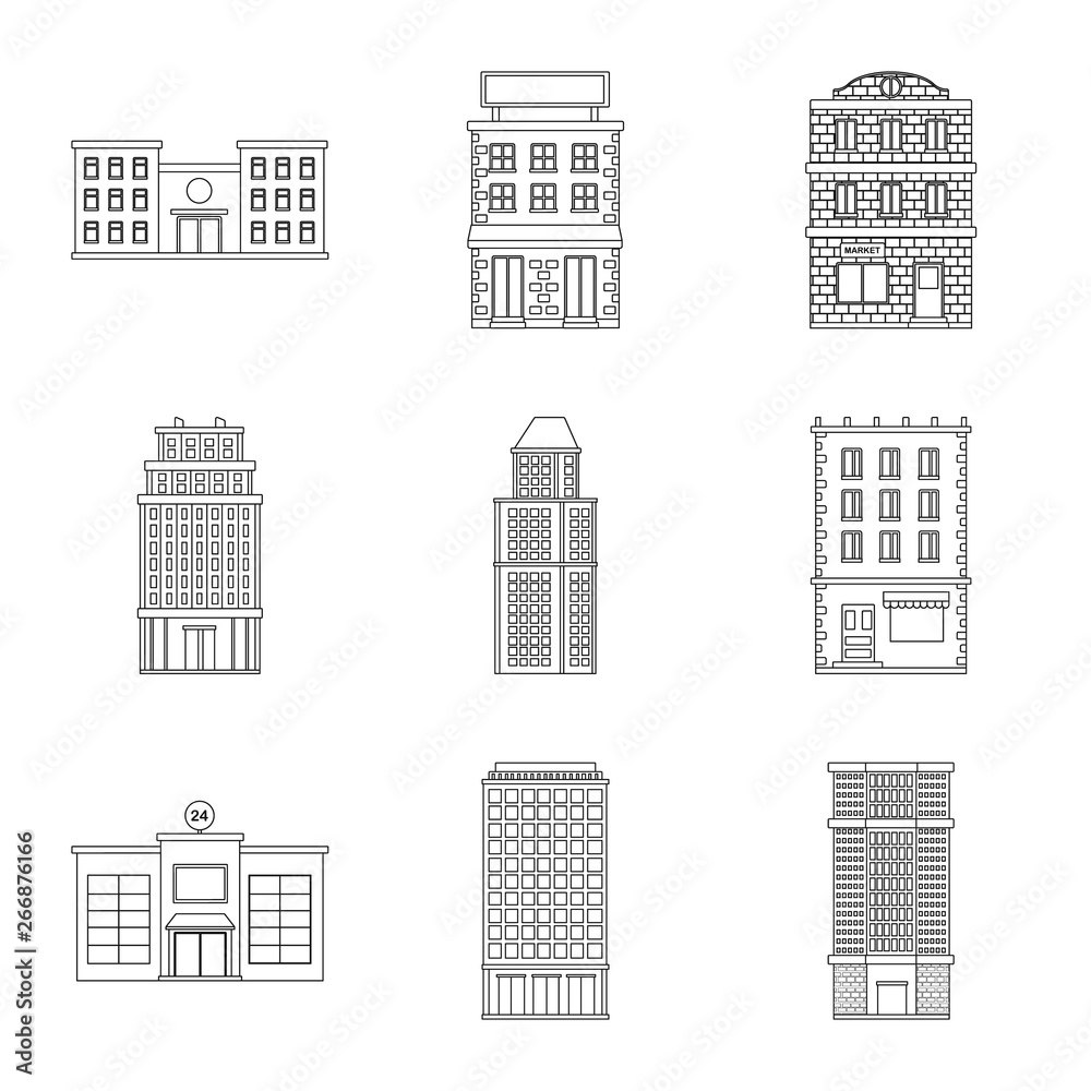 Vector illustration of architecture and exterior  icon. Collection of architecture and city stock vector illustration.