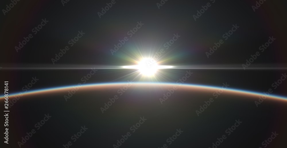Naklejka premium sunrise from planet orbit landscape