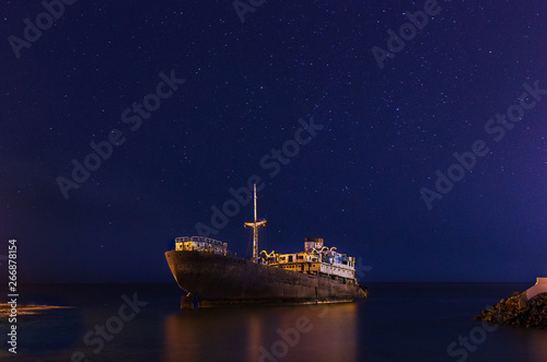 Night view of "Temple Hall" Ship wreck near Arrecife, Lanzarote