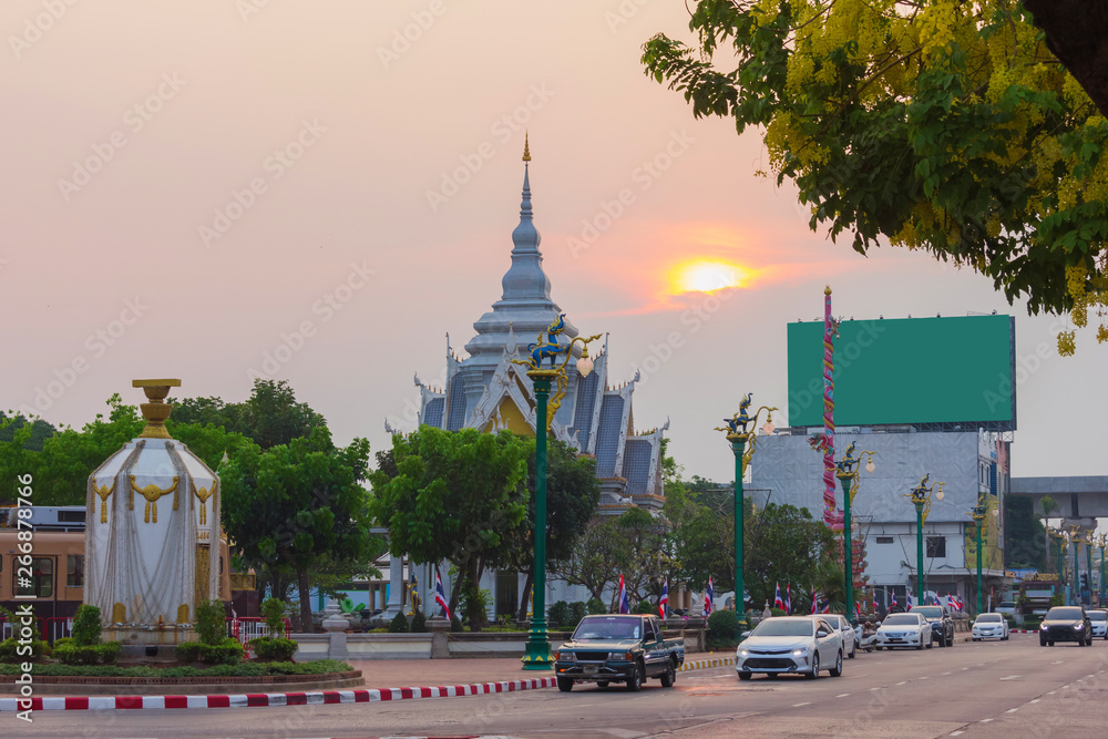 Ταπετσαρία City Pillar Shrine in evening time at Khon Kaen Province in Thailand