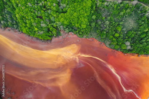 Drone view of contaminated  toxic water stream in Geamana  Romania