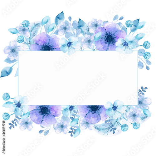 Watercolor flowers around the frame.
