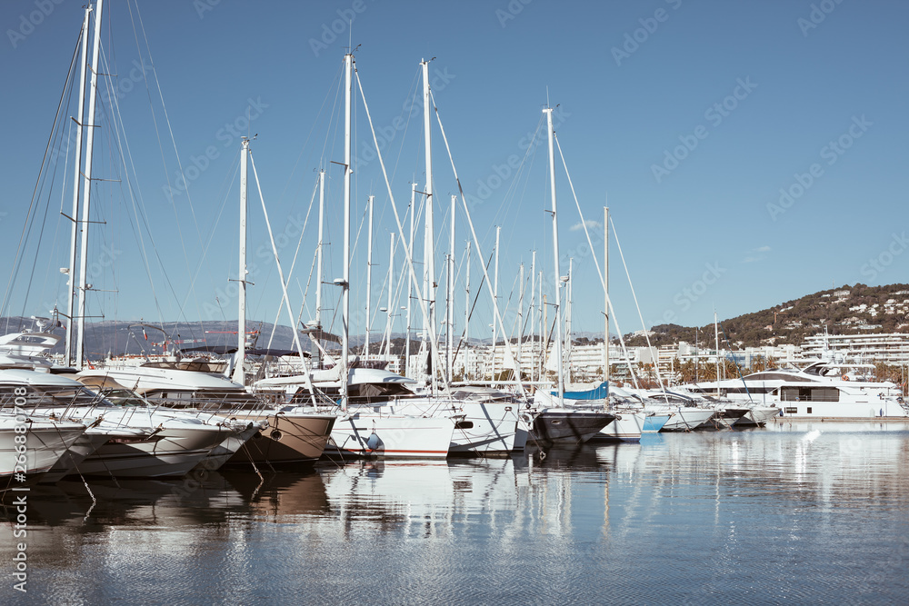 View of yachts in Marina of Cannes, France