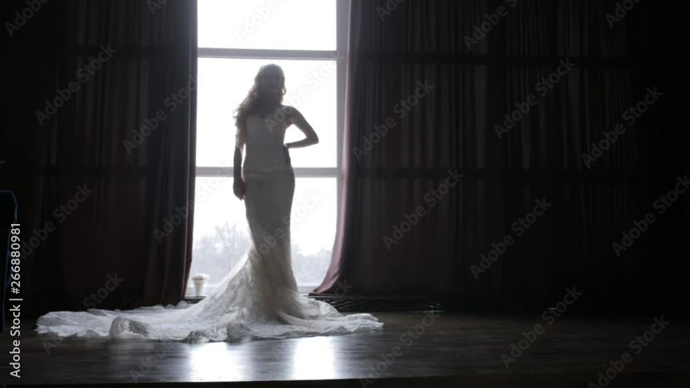 Attractive bride in the twilight in front of the window Attractive bride in the twilight in front of the window
