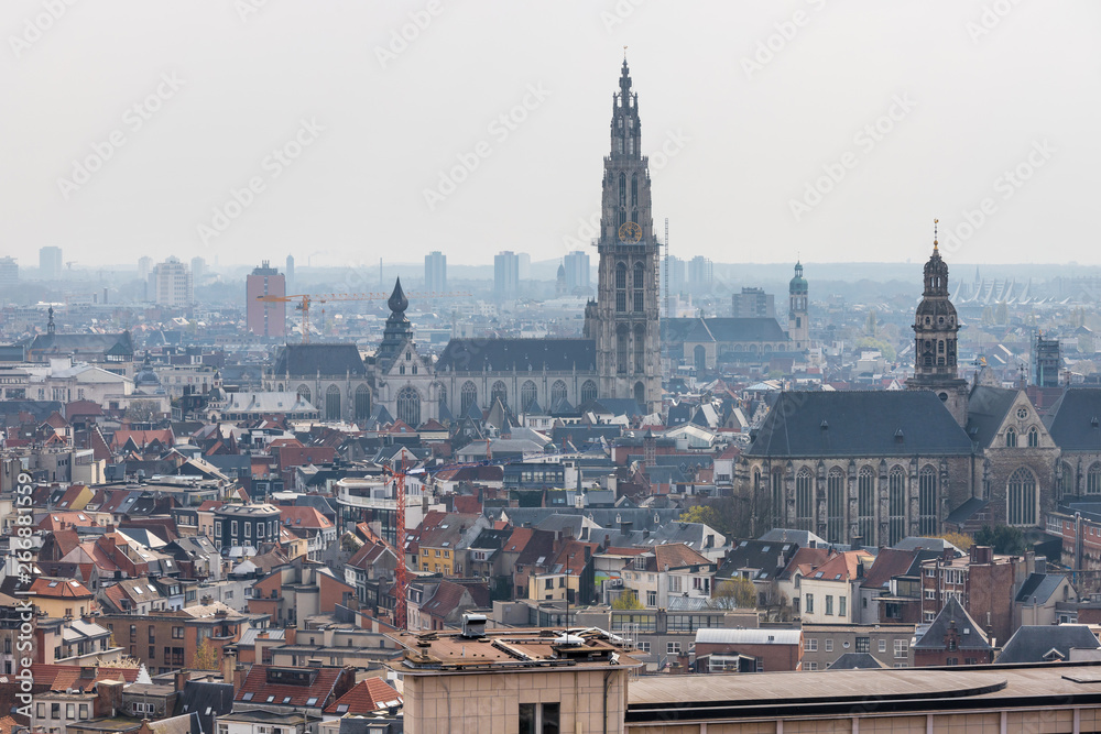 Naklejka premium antwerpen belgium cityscape from above