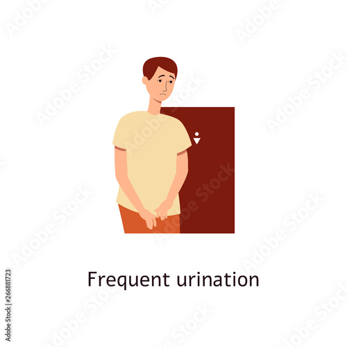 Man is holding his crotch because of frequent urination cartoon style