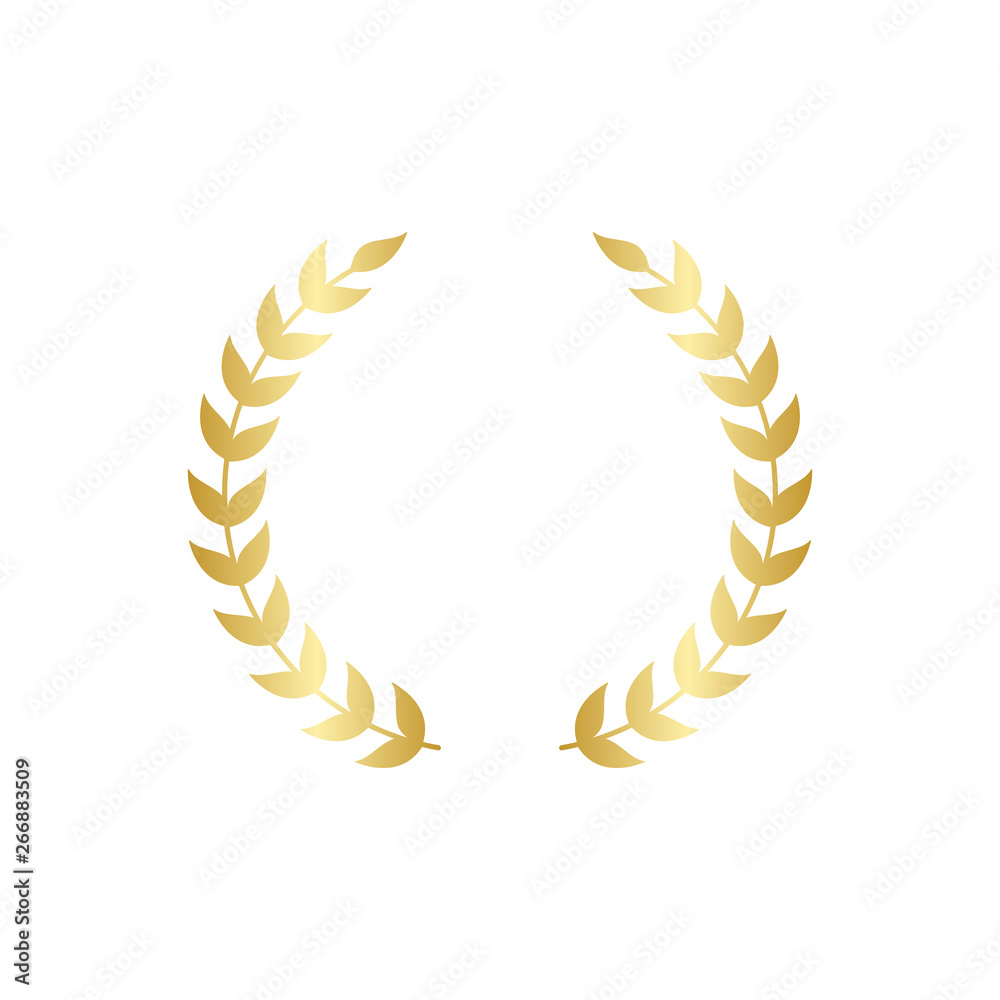 Golden circular laurel or olive greek wreath vector isolated on white background.