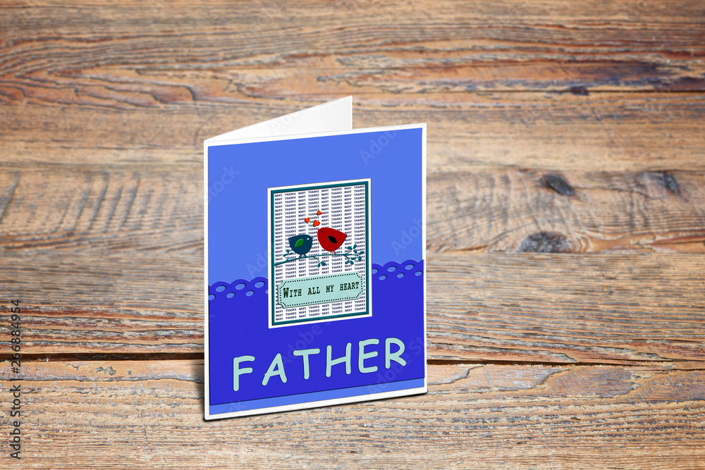 Greetings card for the Father day on wooden table
