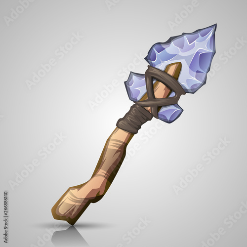Primitive stone spear. Vector graphics illustration.