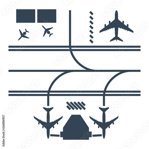 black icon airport runway, airplane parking