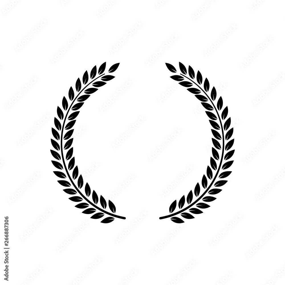 Circle frame from black silhouette of two laurel branches in flat style