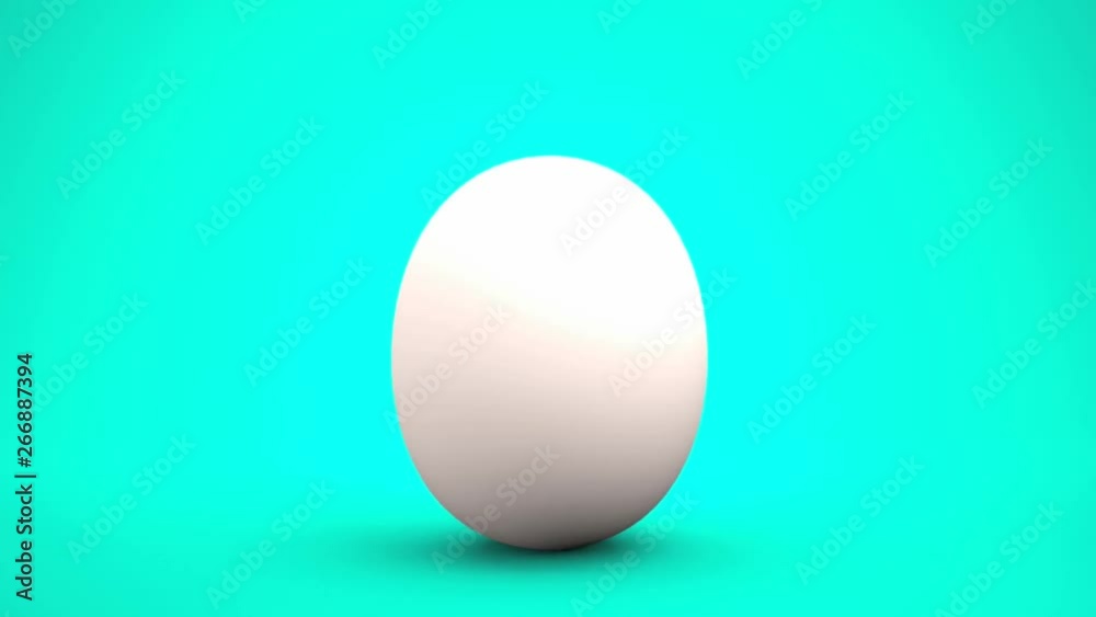 Swaying egg splitting and hatching out red percentage mark with white eggshell exploded fragments, isolated on blue green background.