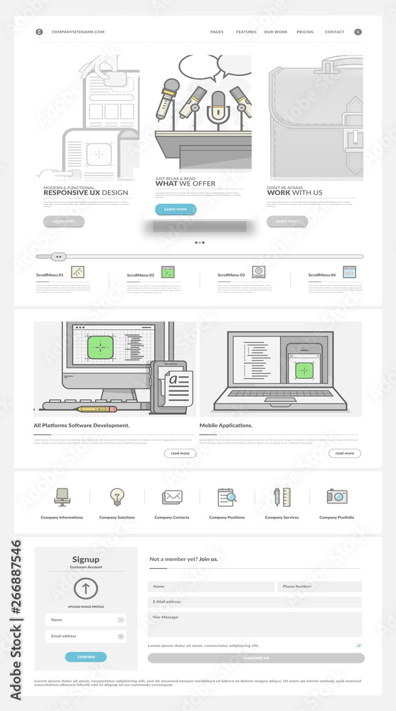 Website template with concept icons