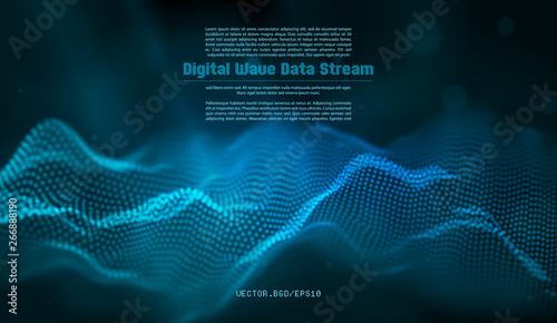 Vector illustration of a particle. Abstract wave flow. Stream of blurry dots