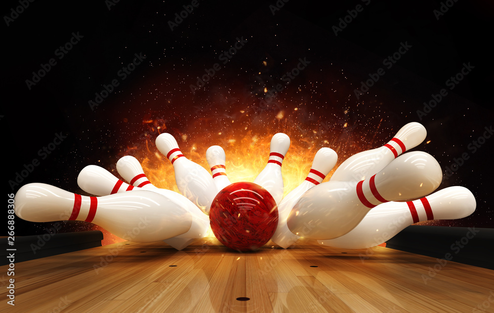 Bowling strike hit with fire explosion Stock Illustration | Adobe Stock