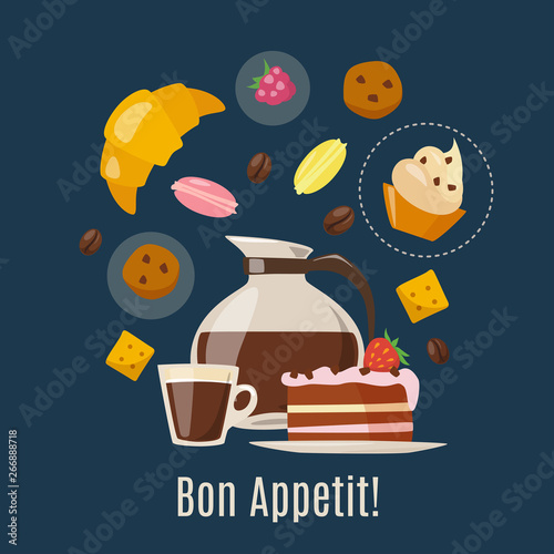 Vector coffee illustration  design with coffee and sweets elements
