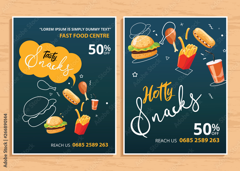 Set of two food brochure template vector design with graphics