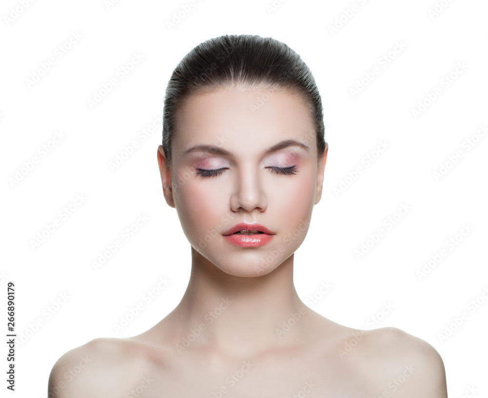 Cute woman with healthy clear skin. Skincare and facial treatment concept Cute woman with healthy clear skin. Skincare and facial treatment concept